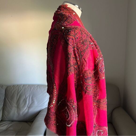 NEW Heirloom Anna Pashmina Shawl Pure Wool Beaded Sequined Embroidered Dark Red - Picture 10 of 16
